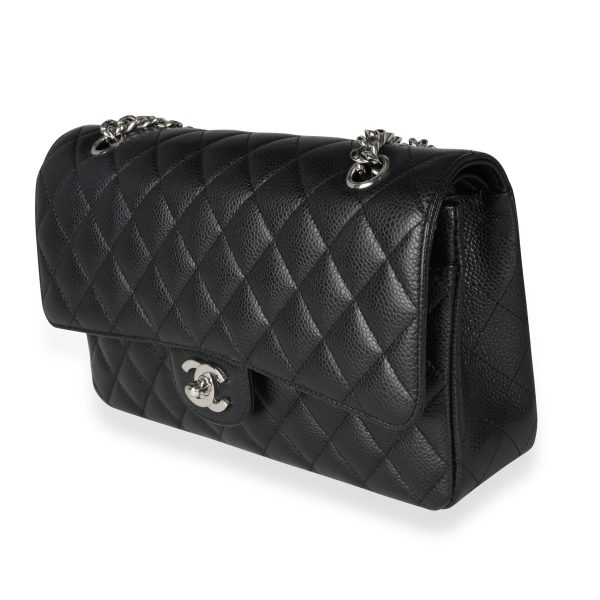 116369 sv Chanel Black Quilted Caviar Medium Classic Double Flap with Bijoux Chain