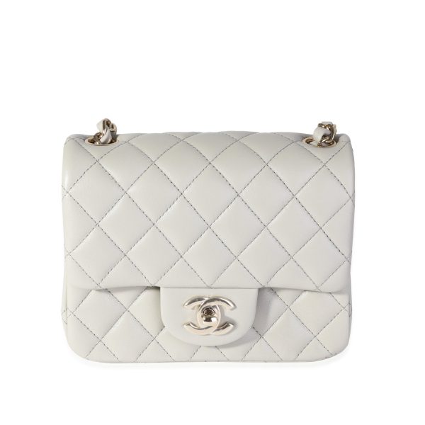 116373 fv 69551224 de61 4e0f 95a7 8da2254e886b Chanel Light Grey Quilted Lambskin Mini Square Classic Flap Bag