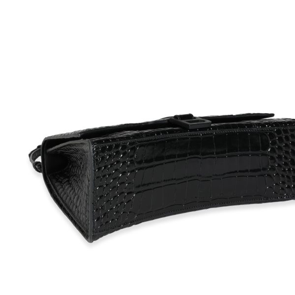 116410 box Balenciaga Black Crocodile Embossed Medium Hourglass Bag