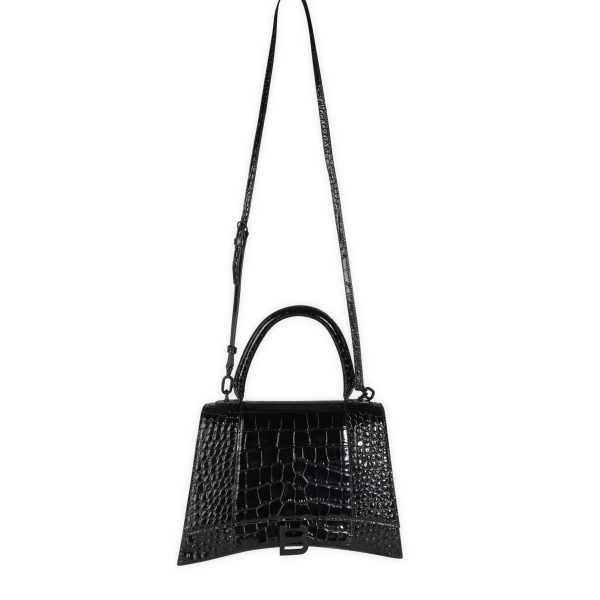 116410 bv Balenciaga Black Crocodile Embossed Medium Hourglass Bag