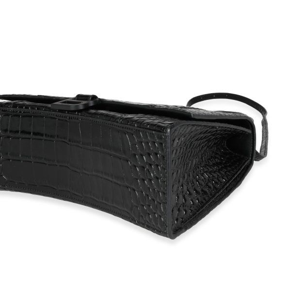 116410 clasp Balenciaga Black Crocodile Embossed Medium Hourglass Bag