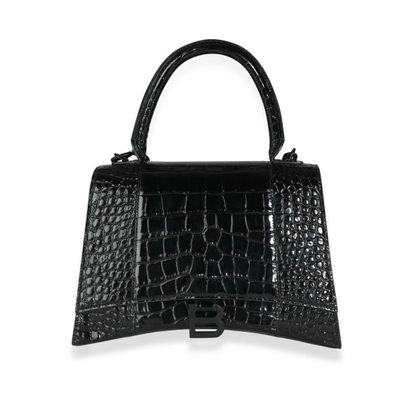 116410 fv Balenciaga Black Crocodile Embossed Medium Hourglass Bag