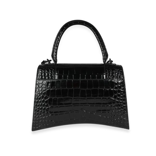 116410 pv Balenciaga Black Crocodile Embossed Medium Hourglass Bag