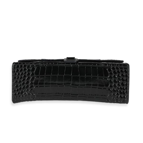 116410 stamp Balenciaga Black Crocodile Embossed Medium Hourglass Bag