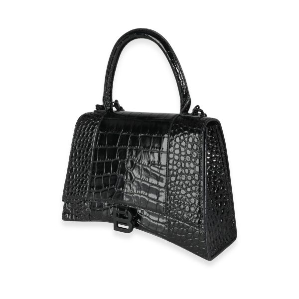 116410 sv Balenciaga Black Crocodile Embossed Medium Hourglass Bag