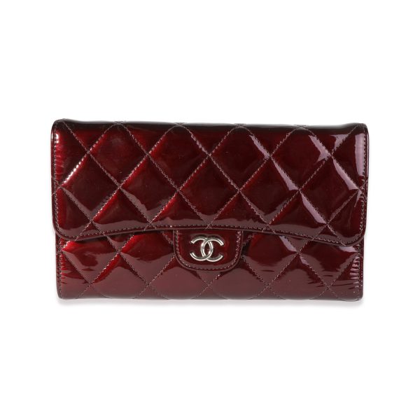 116460 fv Chanel Burgundy Quilted Patent Leather Medium Flap Wallet