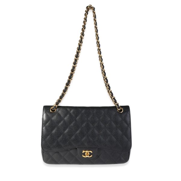 116488 ad1 Chanel Black Quilted Caviar Classic Jumbo Double Flap