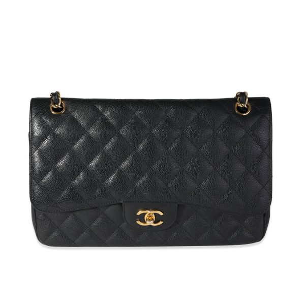 116488 fv Chanel Black Quilted Caviar Classic Jumbo Double Flap