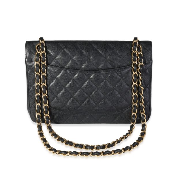 116488 pv Chanel Black Quilted Caviar Classic Jumbo Double Flap