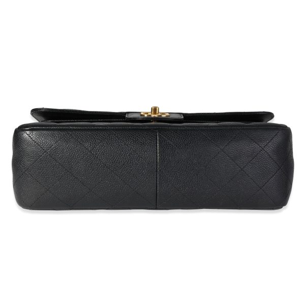 116488 stamp Chanel Black Quilted Caviar Classic Jumbo Double Flap