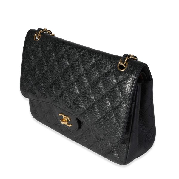 116488 sv Chanel Black Quilted Caviar Classic Jumbo Double Flap