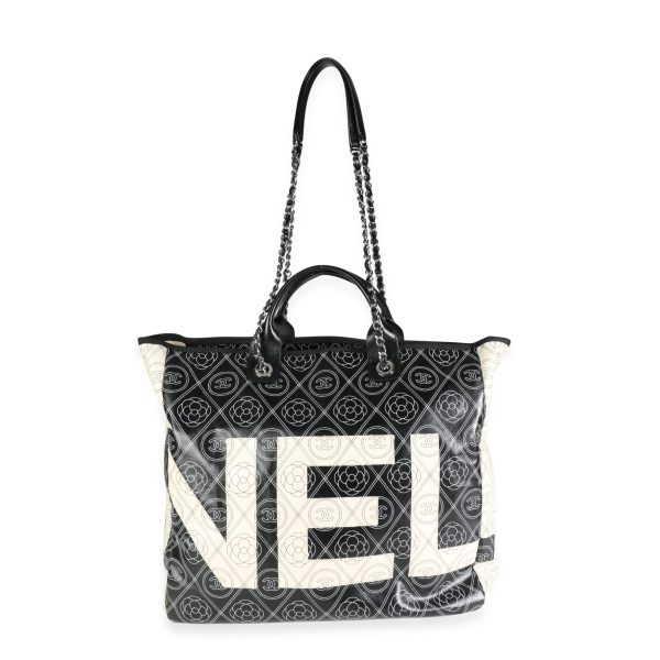 116592 bv Chanel Black and Beige Coated Canvas and Leather Camellia CC Print Shopper Tote