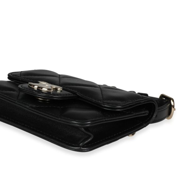 116594 clasp 9abbac30 853e 414f b8ff e9d68e857485 Chanel Black Quilted Lambskin Elegant Chain Mini Belt Bag
