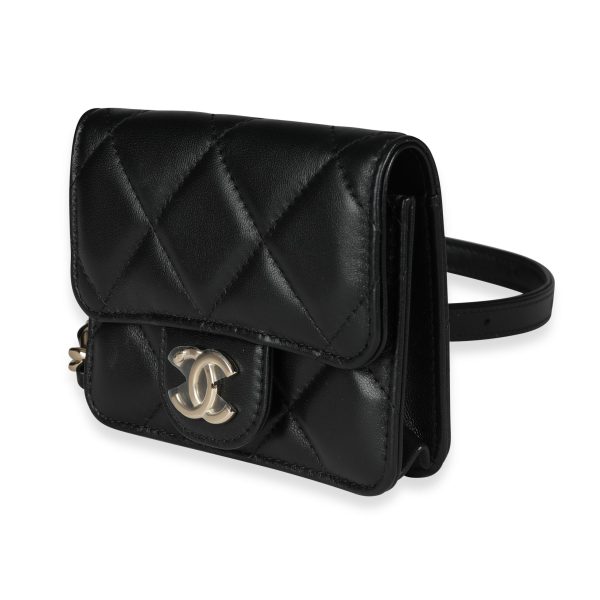 116594 sv Chanel Black Quilted Lambskin Elegant Chain Mini Belt Bag