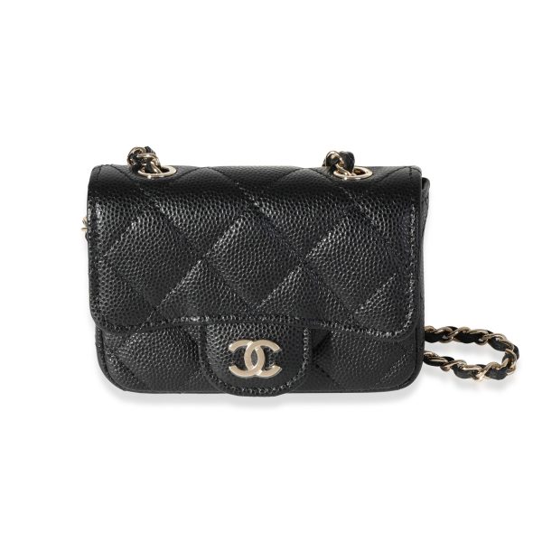 116599 fv Chanel Black Quilted Caviar Classic Mini Chain Belt Bag