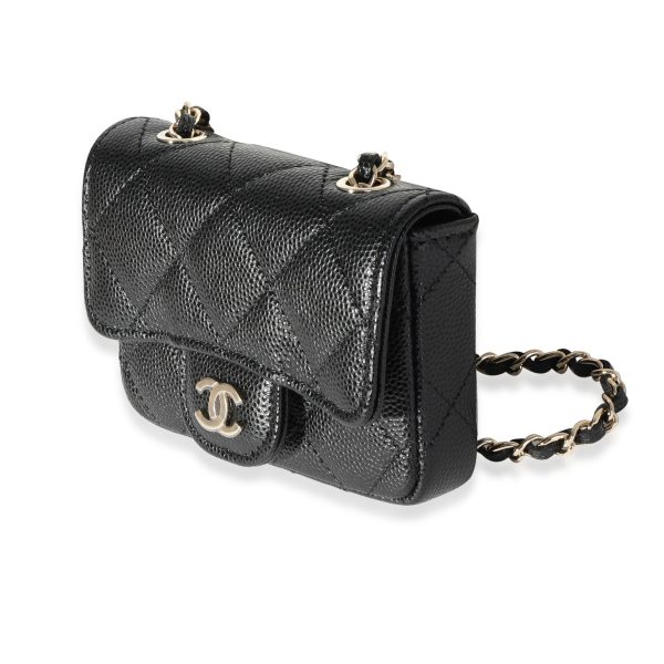 116599 sv Chanel Black Quilted Caviar Classic Mini Chain Belt Bag