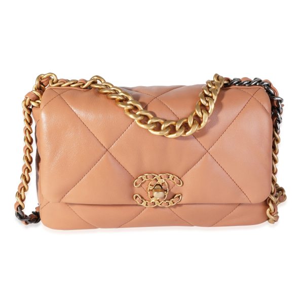 116643 fv Chanel Tan Quilted Lambskin Medium Chanel 19 Bag