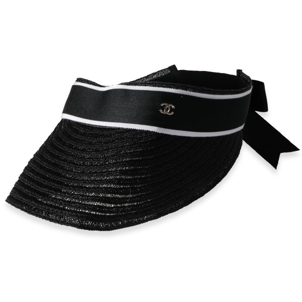 116645 sv Chanel Black Abaca Cotton Ribbon Visor