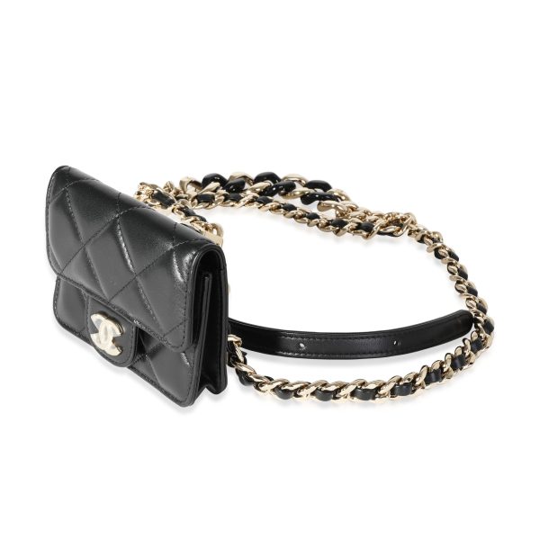 116768 sv Chanel Black Quilted Lambskin Elegant Chain Belt Bag