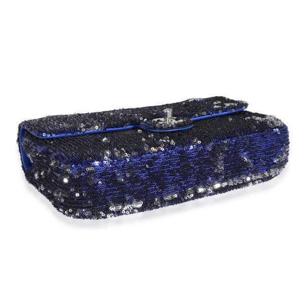 117035 box 3f3cd4e4 1008 4979 8302 dabf703069d9 Chanel Blue and Black Sequined Medium Classic Single Flap Bag