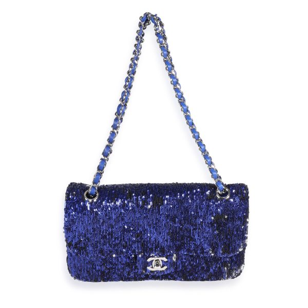 117035 bv e1042079 d536 49a0 a193 5ee6eea0744c Chanel Blue and Black Sequined Medium Classic Single Flap Bag