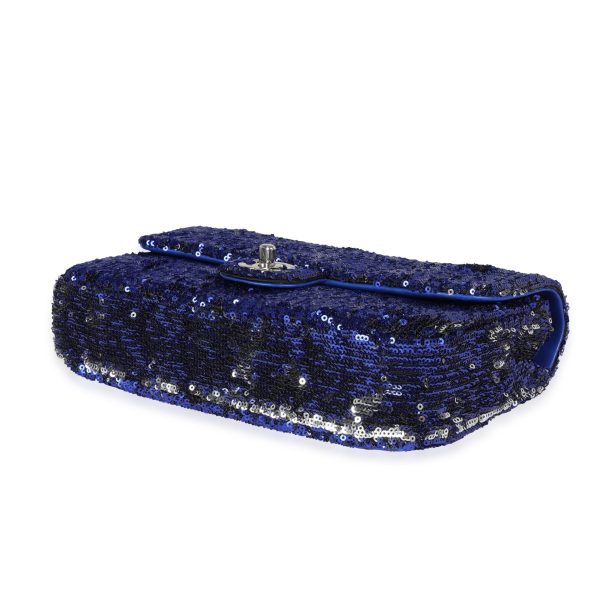 117035 clasp 10b984c2 5855 429d bebf 062456c68aca Chanel Blue and Black Sequined Medium Classic Single Flap Bag