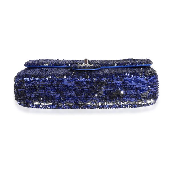 117035 stamp edb84703 61f5 43fd 836a 90c1e3c13cde Chanel Blue and Black Sequined Medium Classic Single Flap Bag