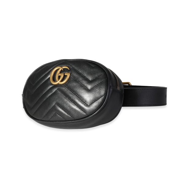 117069 sv Gucci Black Matelassé Calfskin Marmont Belt Bag 7530