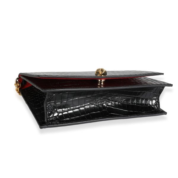 117134 box 1b88615b 9da9 4bf5 a25d 7084a9827994 Alexander McQueen Black Crocodile Embossed Leather Skull Shoulder Bag