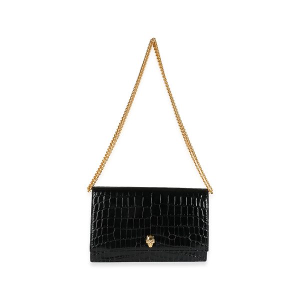 117134 bv e1699f1a e874 4e0b 84f0 4da9d122ced7 Alexander McQueen Black Crocodile Embossed Leather Skull Shoulder Bag