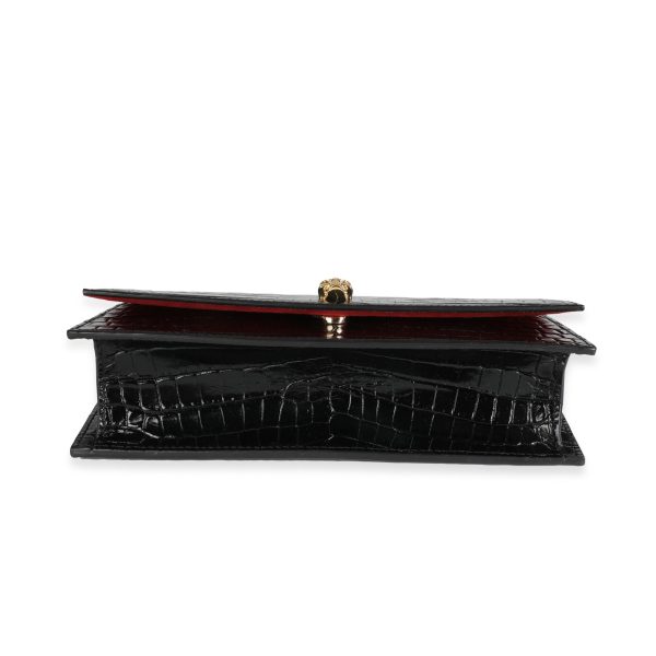 117134 stamp a25aa8cd 87a5 4b09 a2cc 792d33be2ec6 Alexander McQueen Black Crocodile Embossed Leather Skull Shoulder Bag