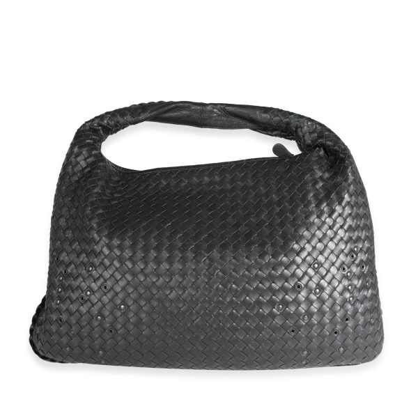 117157 pv Bottega Veneta Black Intrecciato Nappa Leather Large Grommeted Veneta Hobo