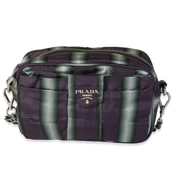 117302 fv Prada Purple and Grey Striped Nylon Camera Bag