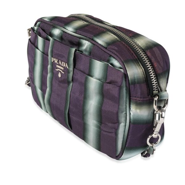 117302 sv Prada Purple and Grey Striped Nylon Camera Bag