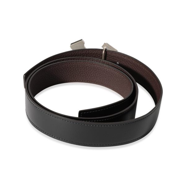 117324 sv Hermès Black Box Calf Chocolat Togo Street H Reversible Belt 100 Enamel PHW