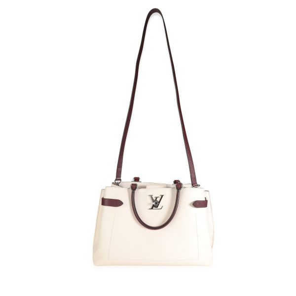 117387 bv Louis Vuitton Cream Burgundy Grained Calf Leather Lockme Day Bag