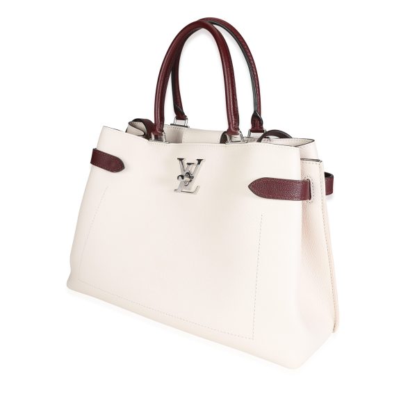 117387 sv Louis Vuitton Cream Burgundy Grained Calf Leather Lockme Day Bag