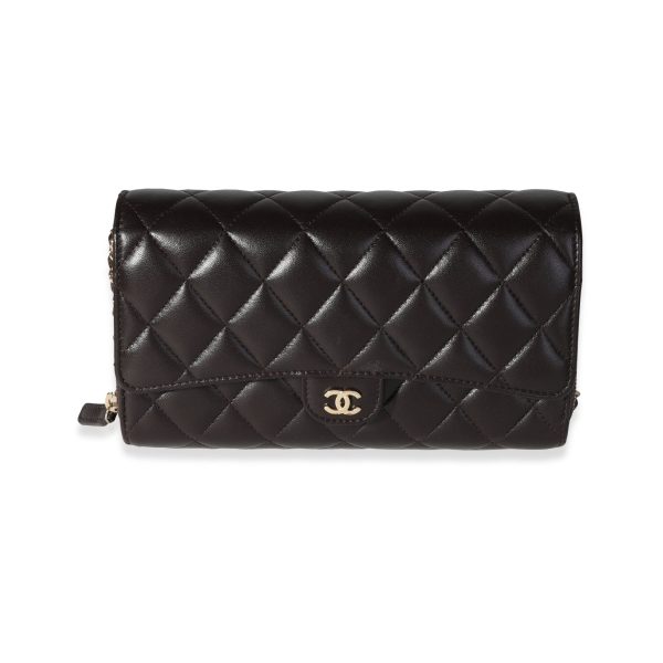 117441 fv Chanel Brown Quilted Lambskin Chain Wallet