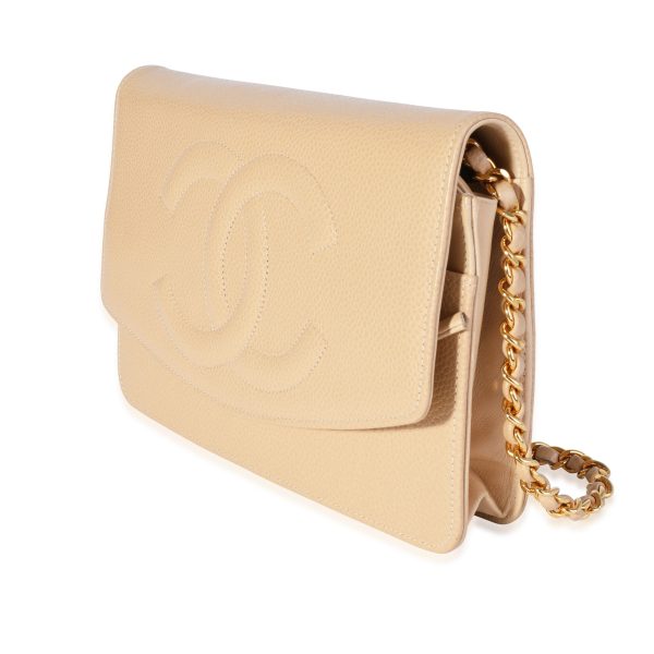 117571 sv Chanel Beige Caviar Timeless Wallet On Chain