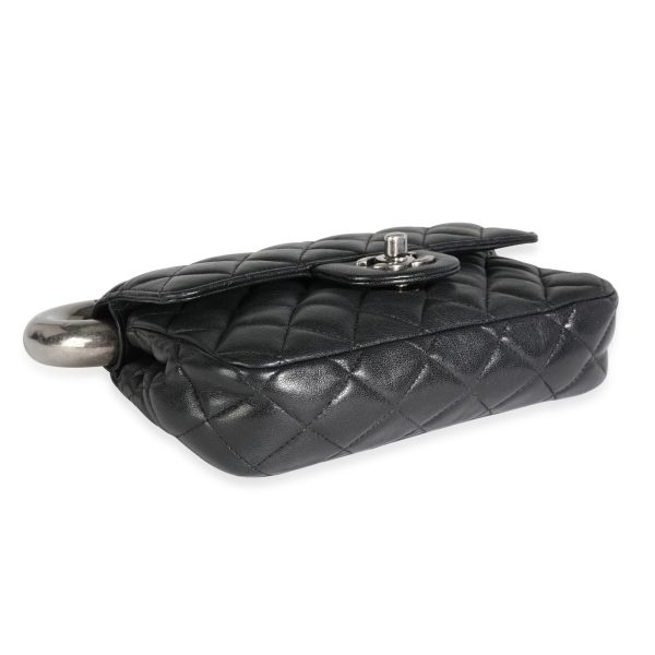 117622 box Chanel Black Quilted Lambskin Metal Bar Flap Bag