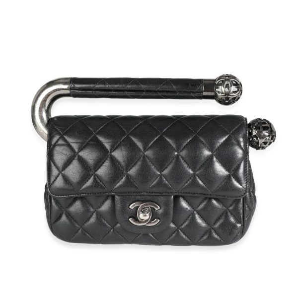 117622 fv Chanel Black Quilted Lambskin Metal Bar Flap Bag