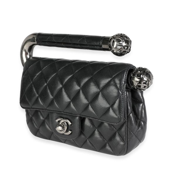 117622 sv Chanel Black Quilted Lambskin Metal Bar Flap Bag