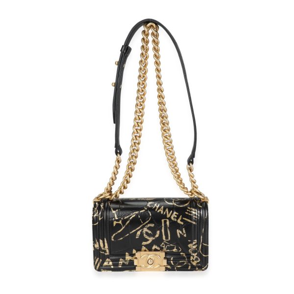 117642 bv c4f5d3c0 4176 426e 9b1a a9d90d61b9d1 Chanel Black and Gold Crocodile Embossed Leather Small Graffiti Boy Bag