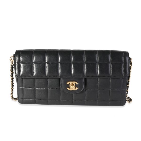 117681 fv Chanel Black Lambskin Chocolate Bar Quilted East West Flap Bag