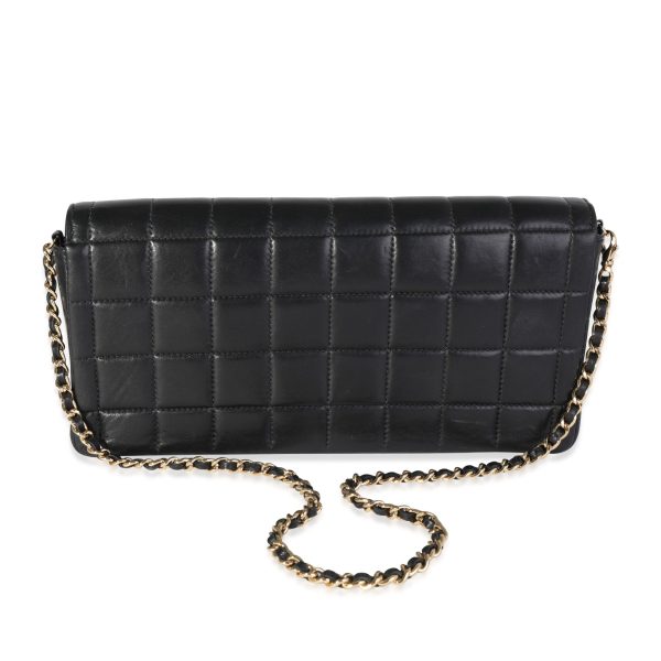 117681 stamp Chanel Black Lambskin Chocolate Bar Quilted East West Flap Bag