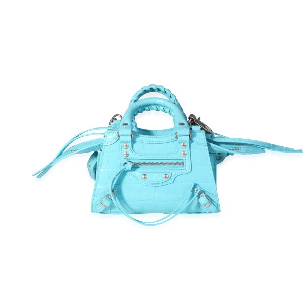 117685 fv Balenciaga Azur Croc Embossed Calfskin Mini Neo Classic Bag