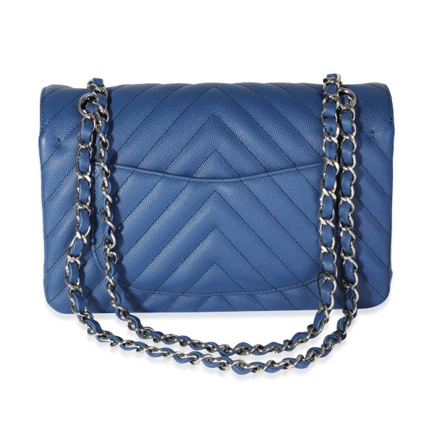 117761 pv Chanel Blue Caviar Quilted Chevron Small Classic Double Flap Bag