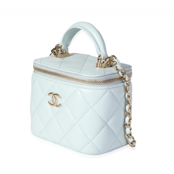 117765 sv Chanel Light Blue Quilted Lambskin Mini Vanity