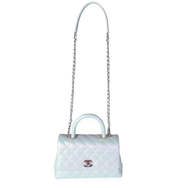 117767 bv Chanel Light Blue Iridescent Quilted Caviar Small Coco Top Handle Bag