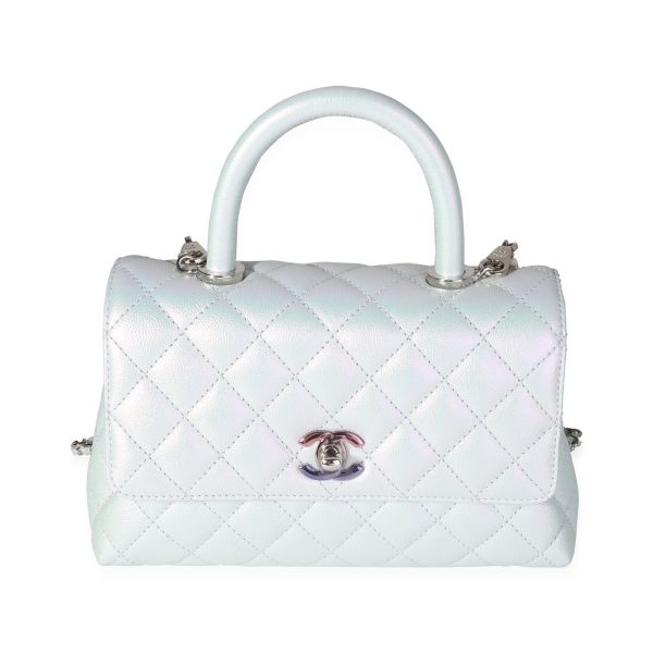 117767 fv Chanel Light Blue Iridescent Quilted Caviar Small Coco Top Handle Bag